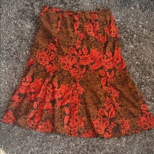 CAbi Red and Brown Floral A-Line Skirt
